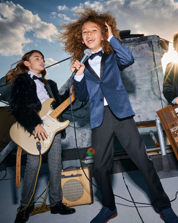 Navy Geo Velvet Tuxedo Jacket
