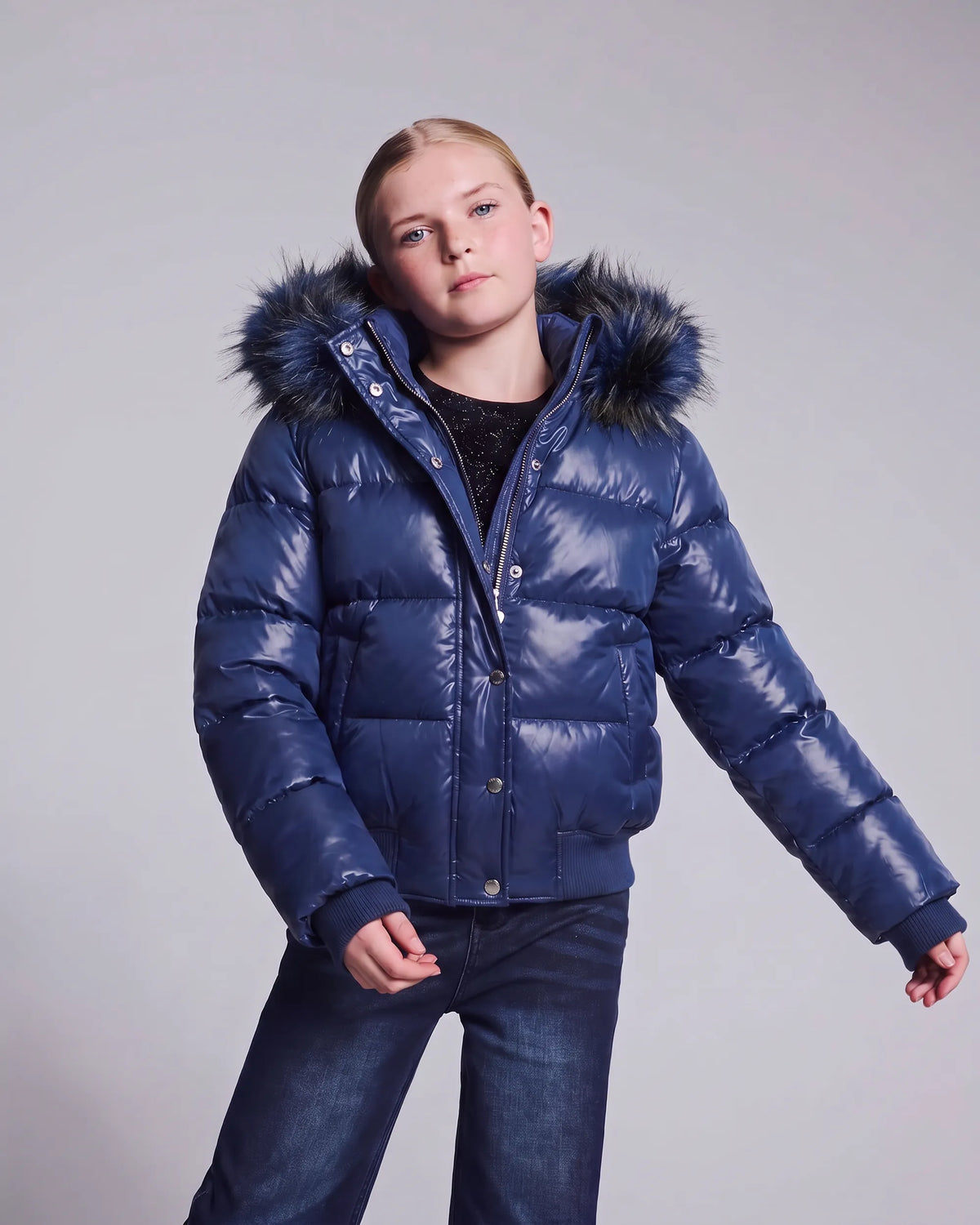 Navy Shine Kyla Puffer Coat
