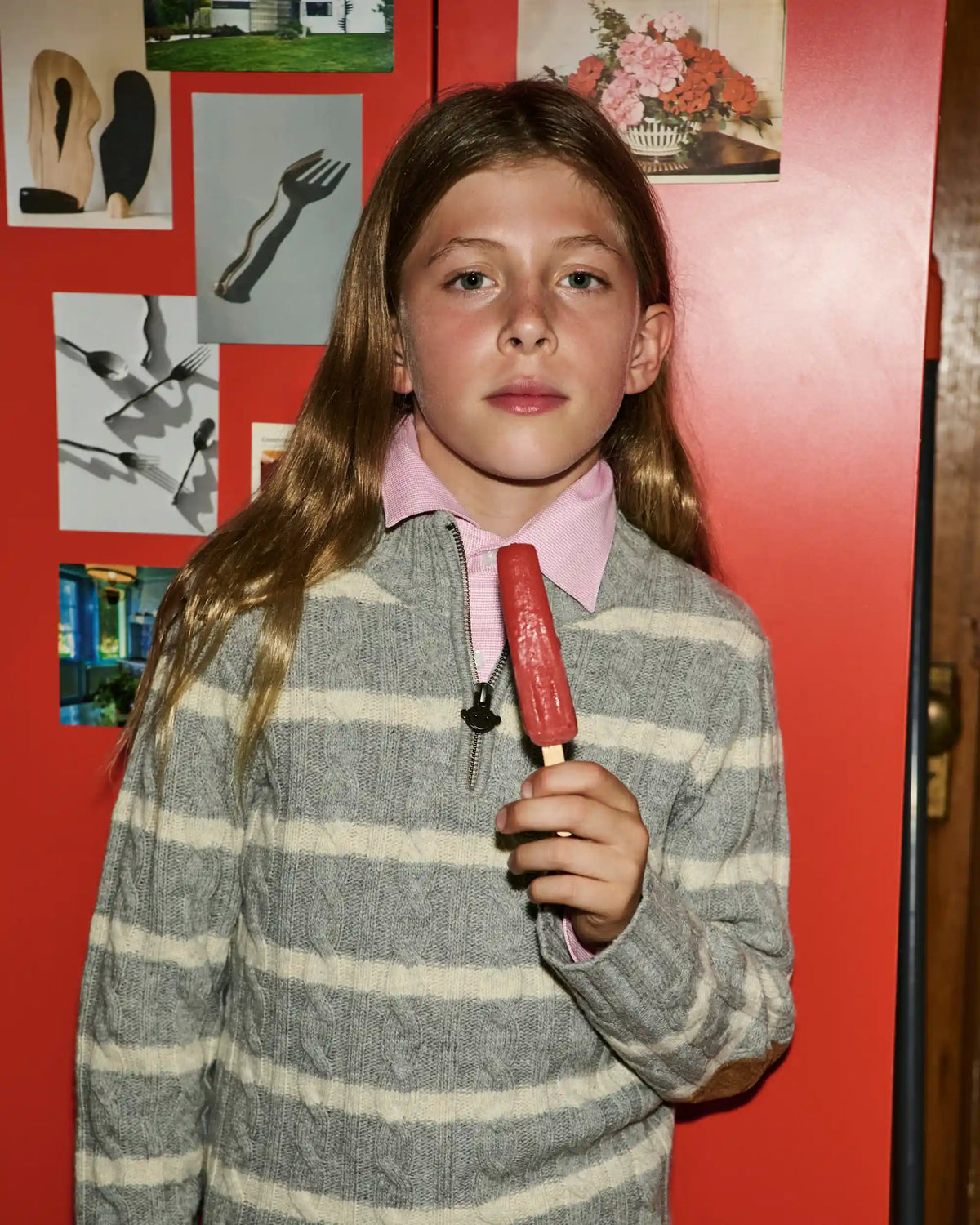 Grey Stripe Quarter Zip Sweater