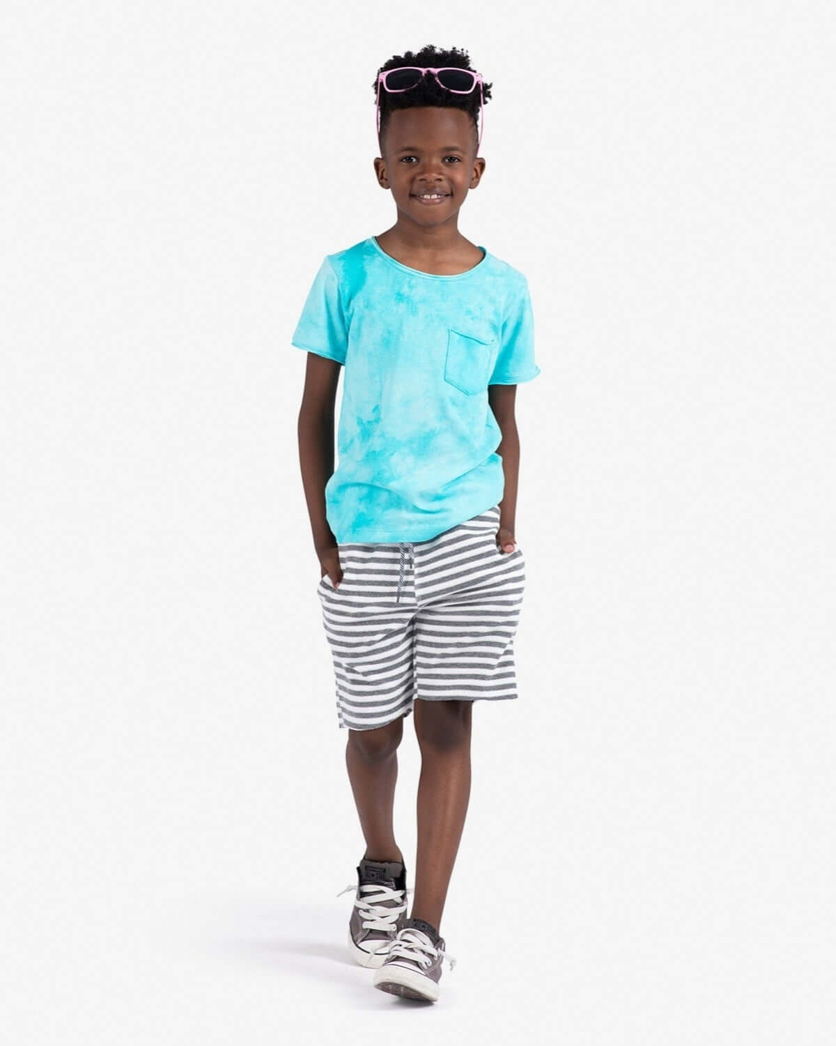 Grey Stripe Terry Camp Shorts