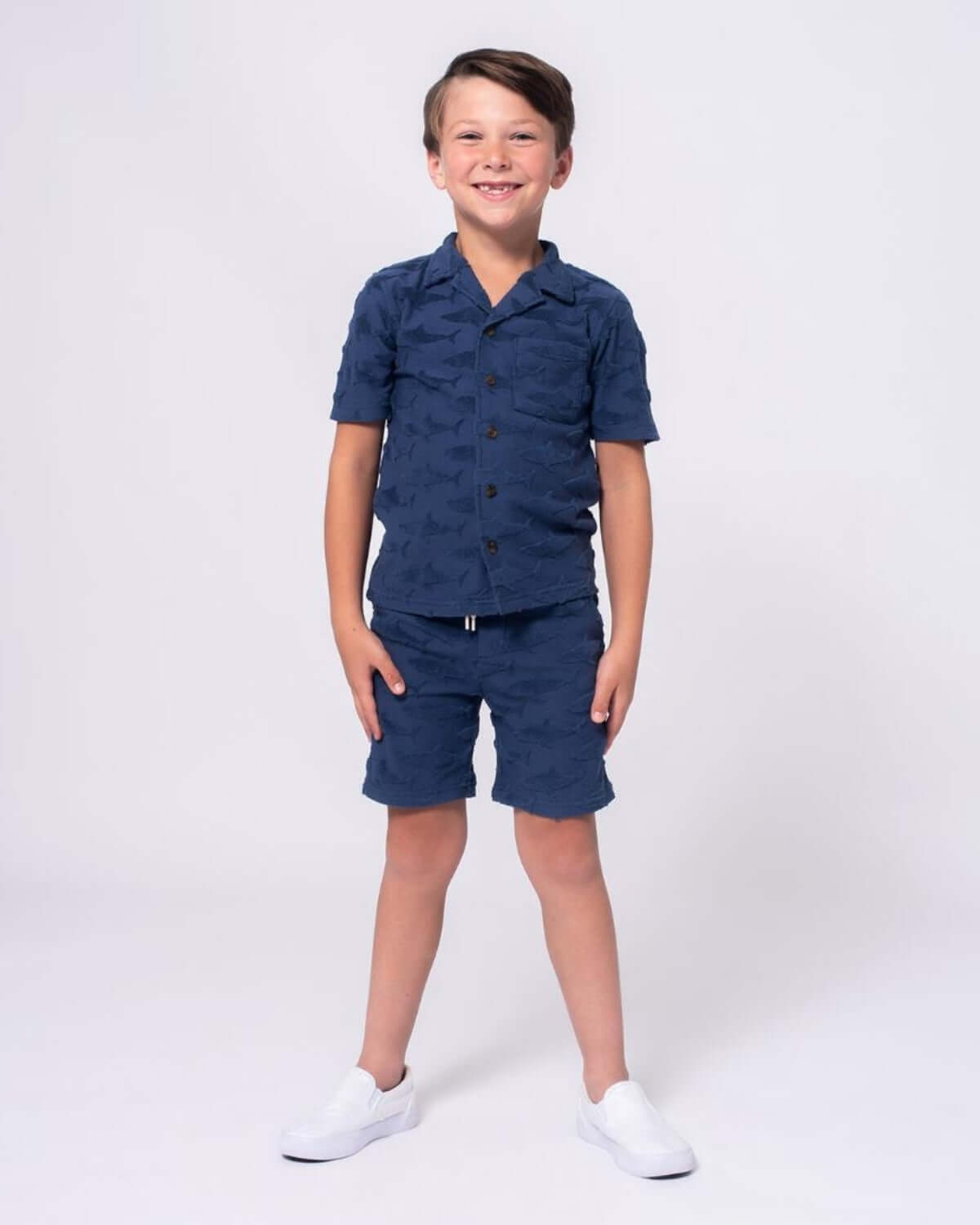 Navy Shark Resort Terry Shorts