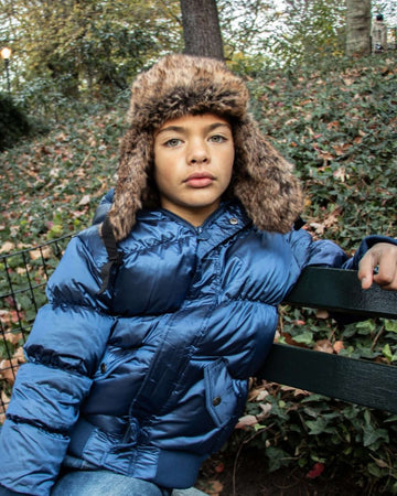 Navy Blue Slim Puffy Coat