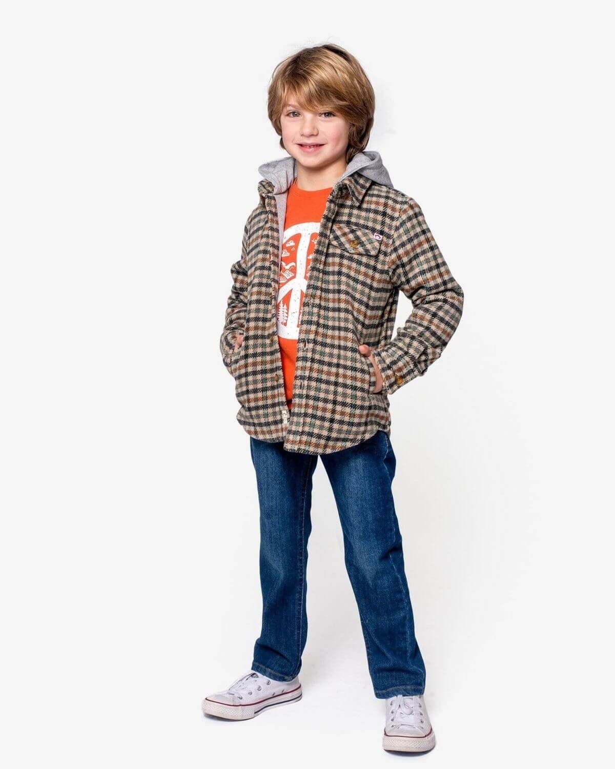 Beige Check Glen Flannel Hoodie