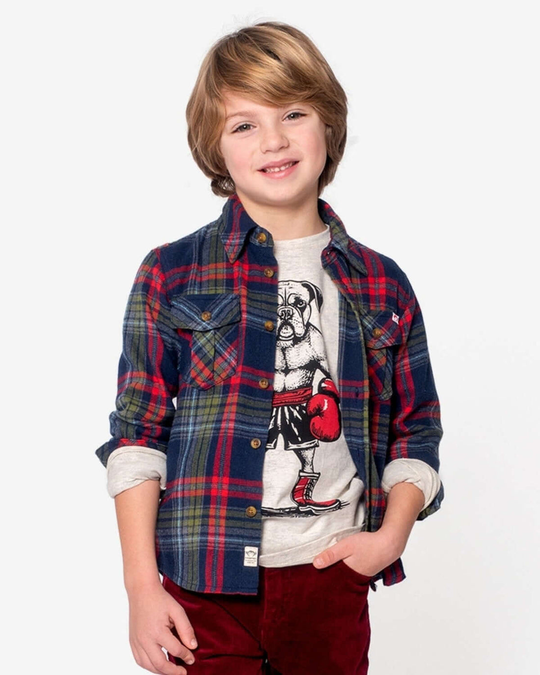 Navy/Cranberry Plaid Flannel Shirt