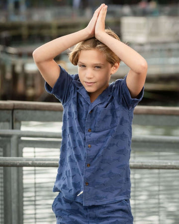 Navy Shark Resort Terry Shirt
