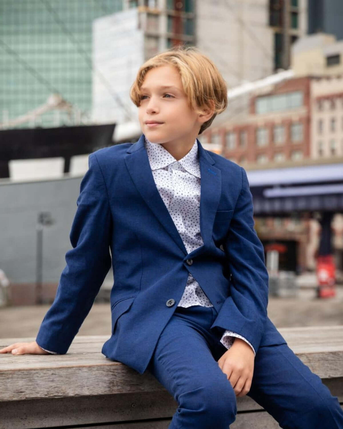 Estate Blue Linen Stretchy Suit Pants