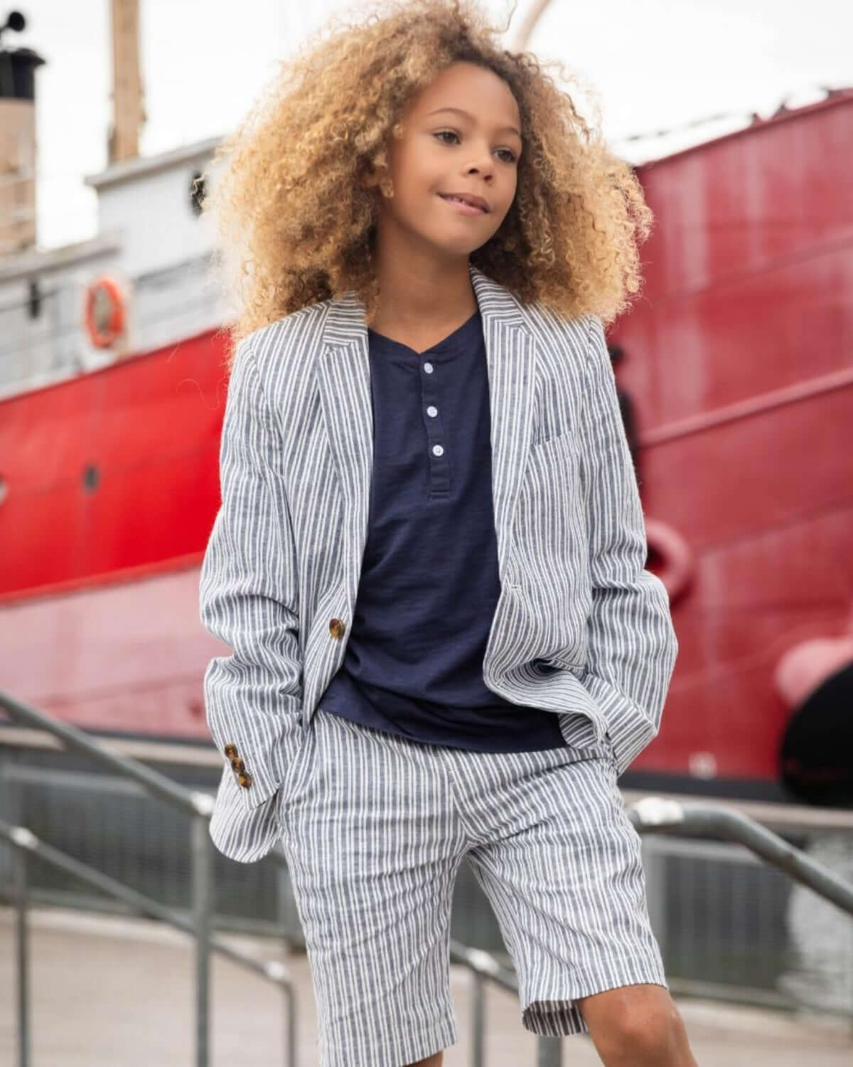 Navy Stripe Linen Sports Jacket