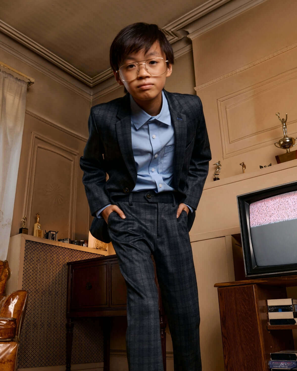 Gentleman's Plaid Stretchy Mod Suit