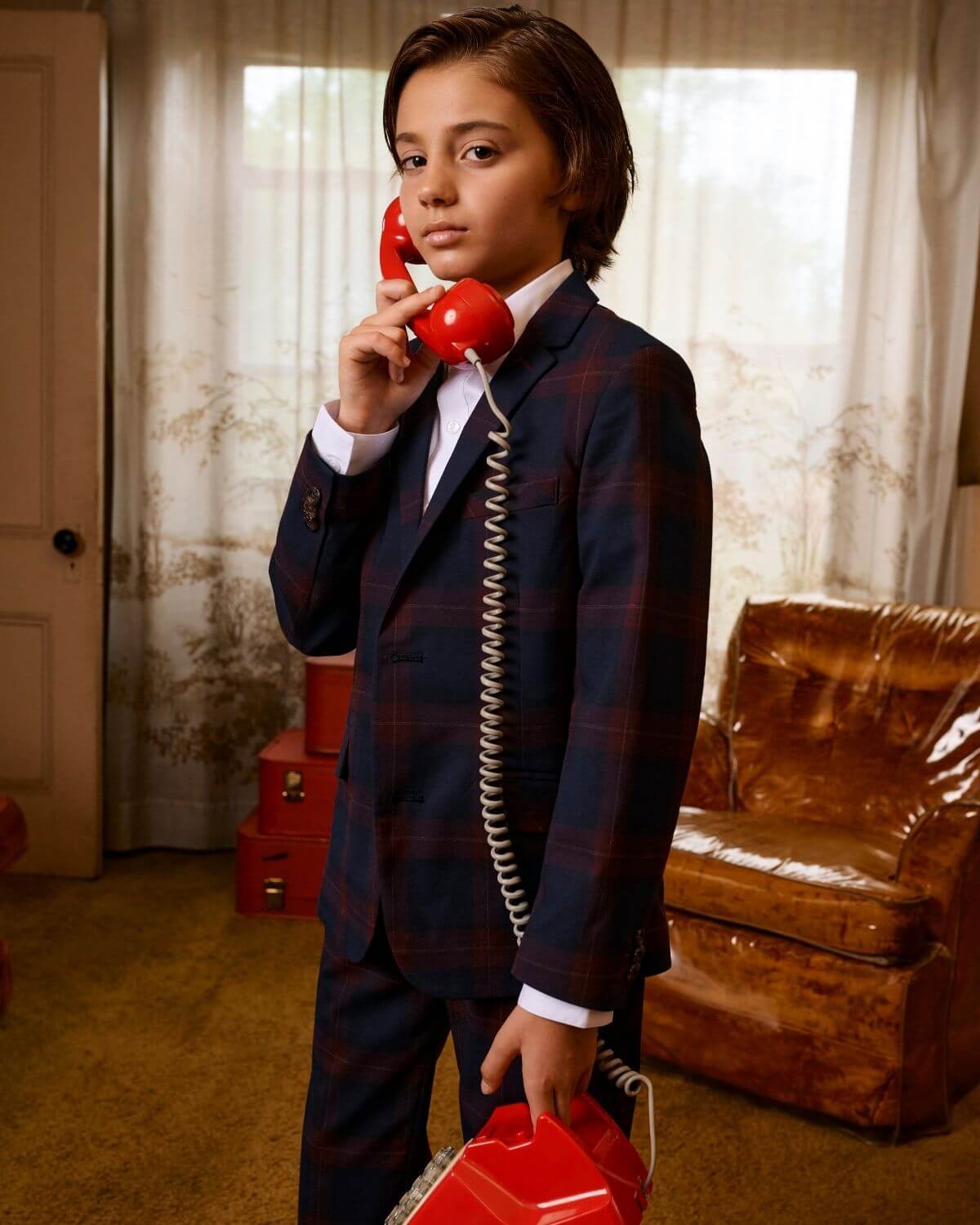 Navy/Cranberry Plaid Stretchy Mod Suit