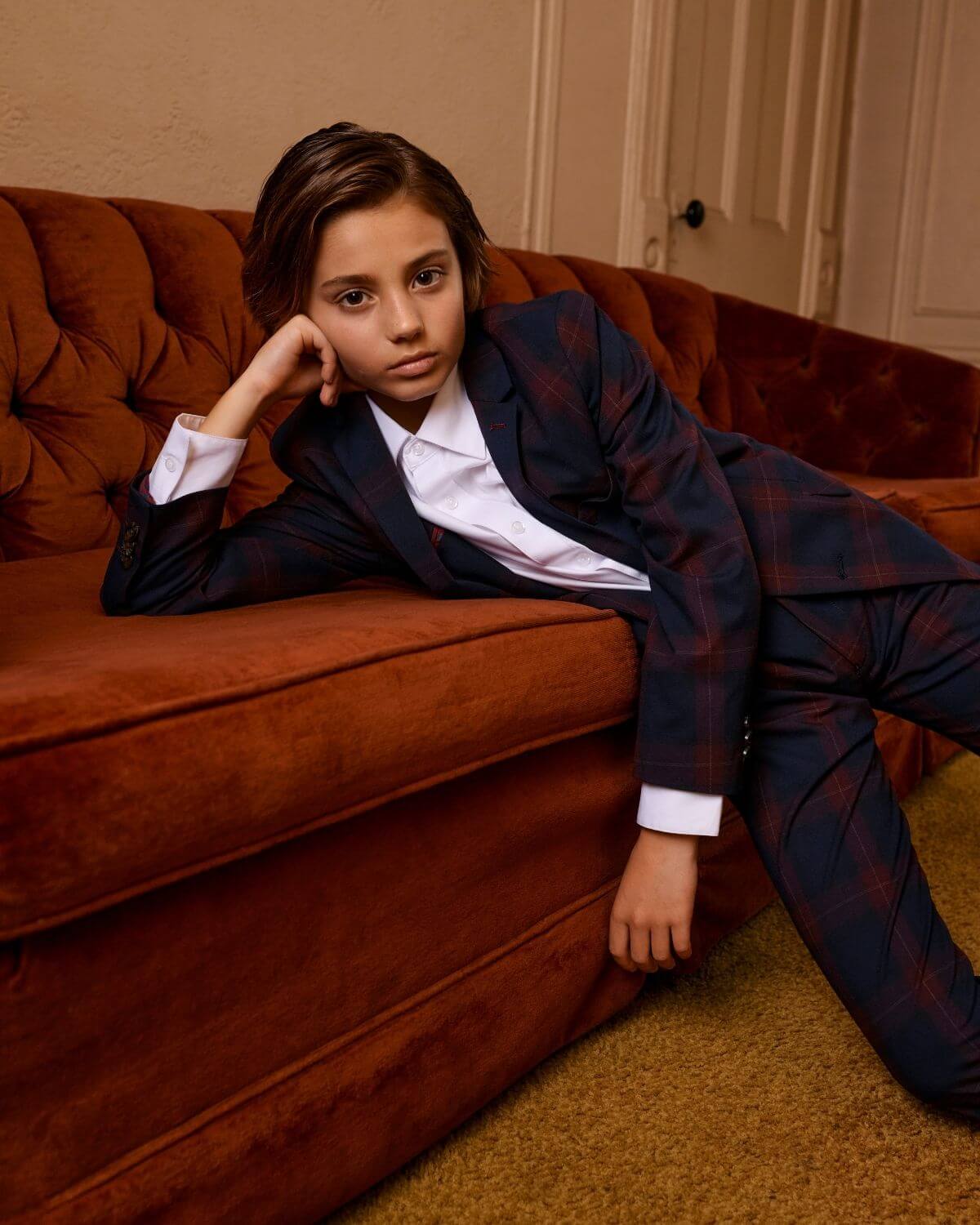 Navy/Cranberry Plaid Stretchy Mod Suit