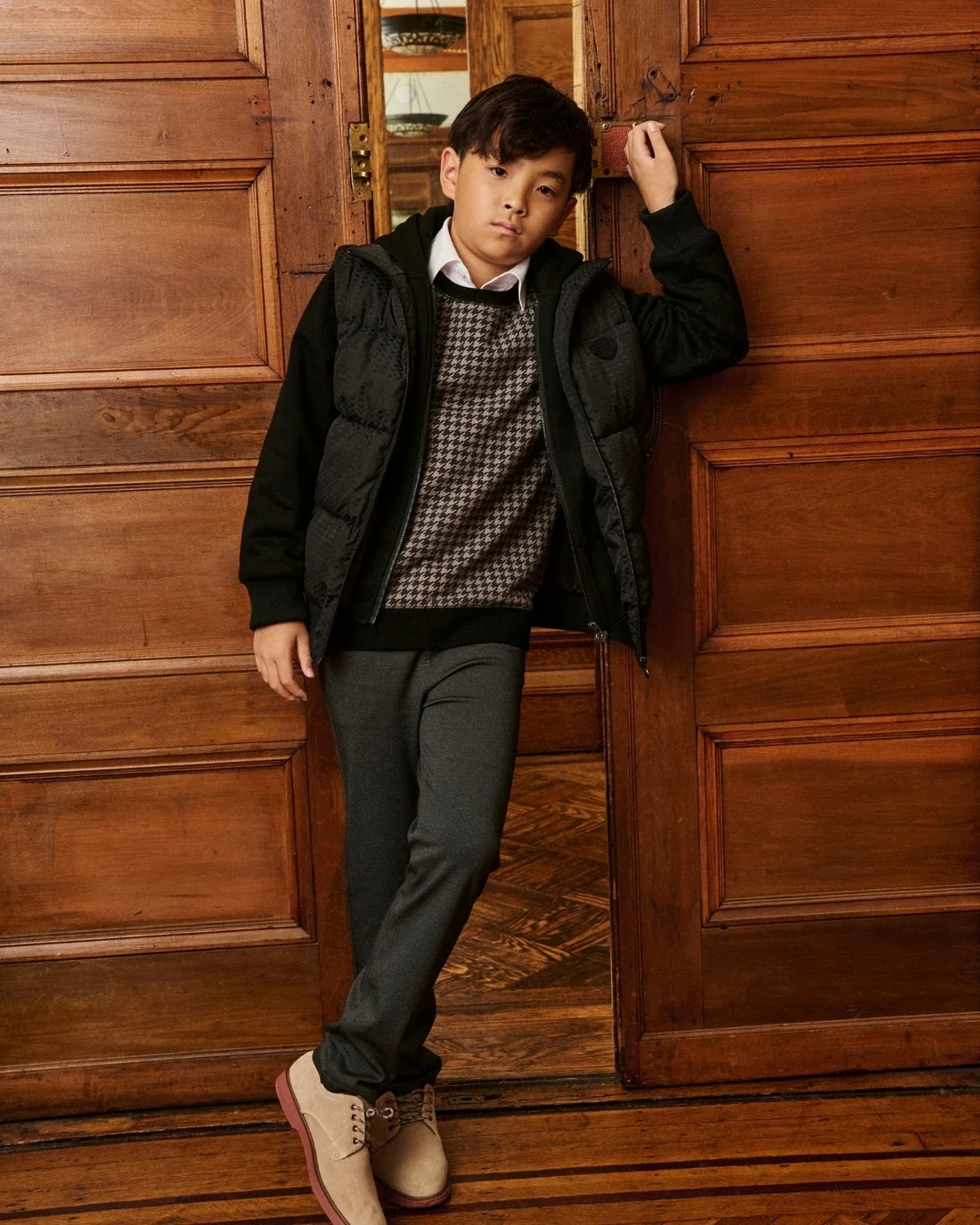Black Houndstooth Revel Crewneck