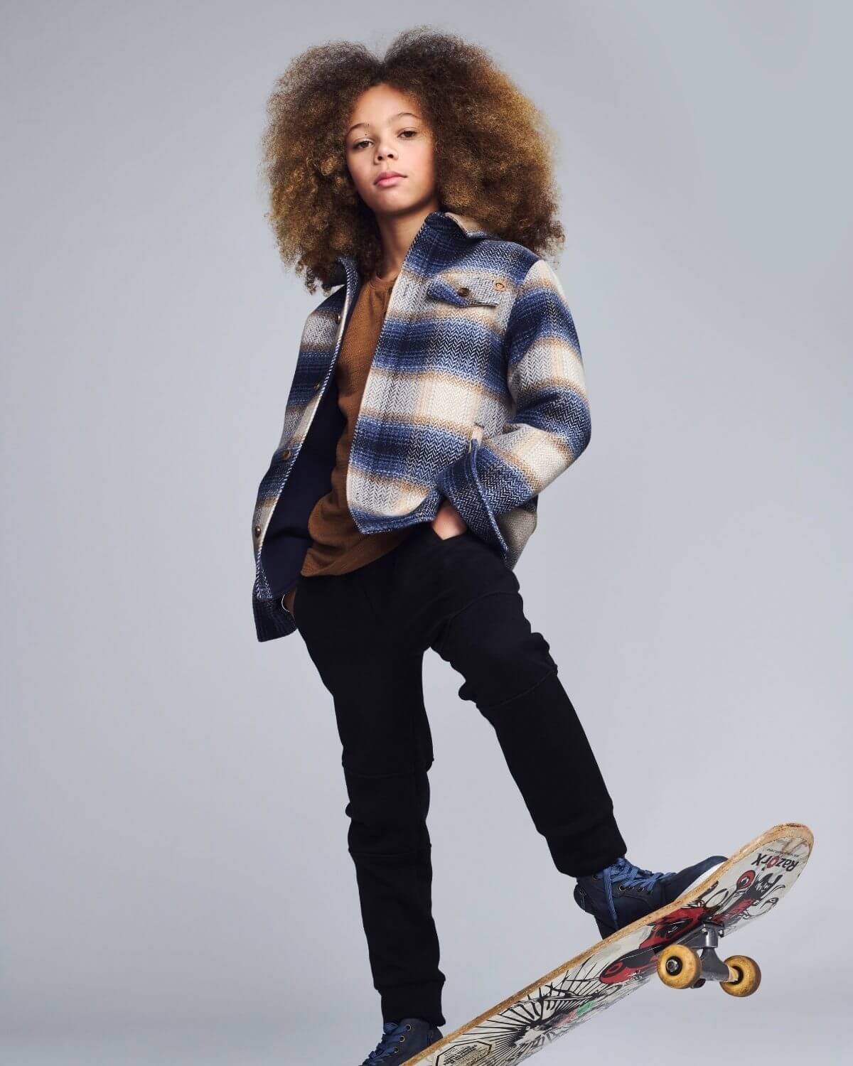 Blue Herringbone Plaid Glen Hooded Shirt