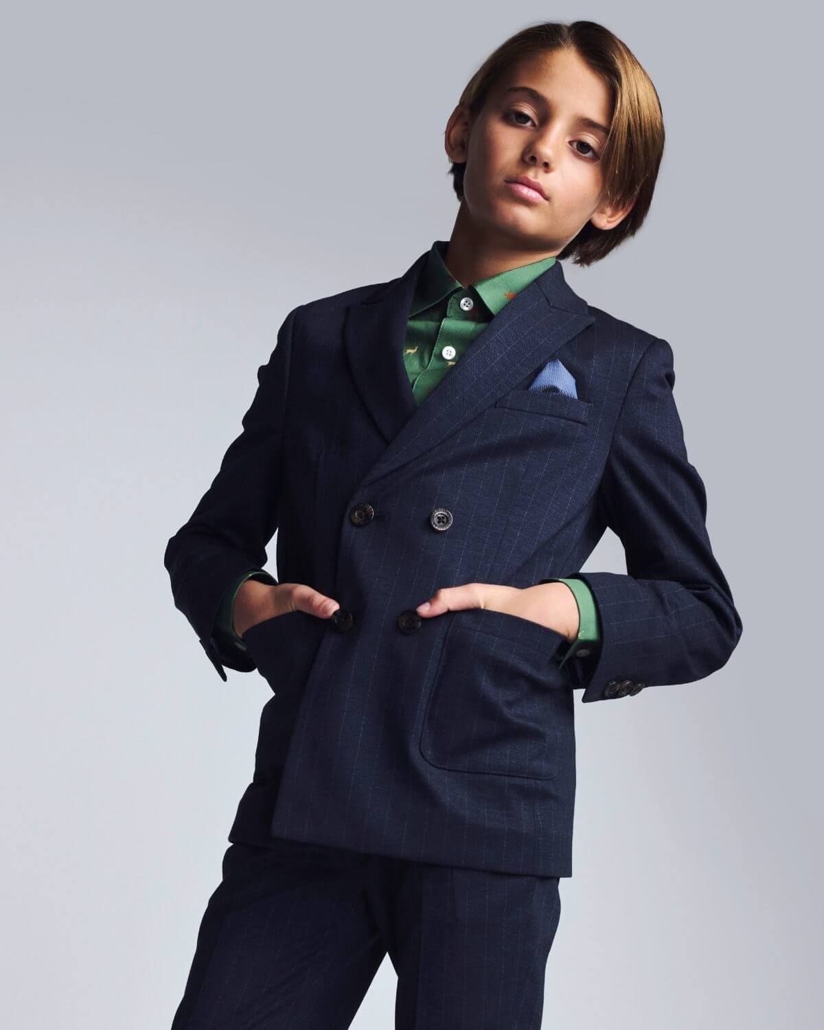 Navy Pinstripe Double Breasted Jacket