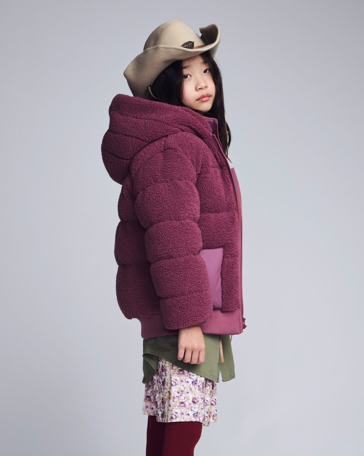Vintage Mauve Teddy Puffer Coat