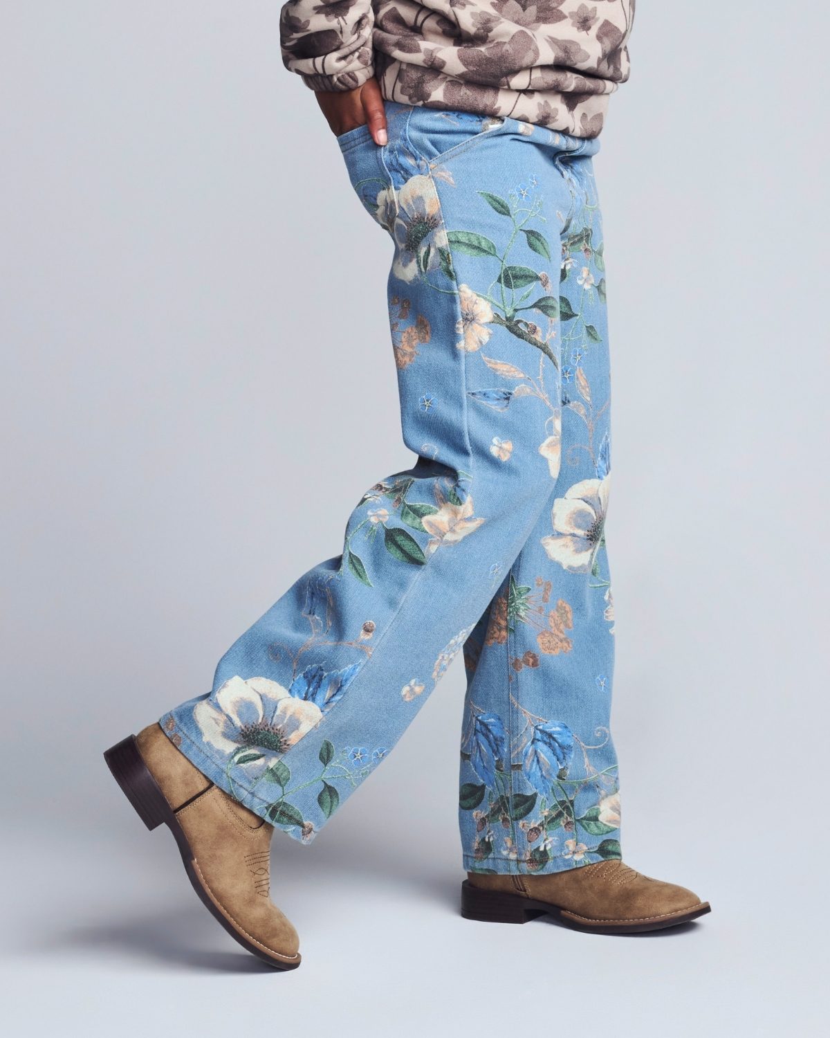 Floral Denim Wide Leg Jeans