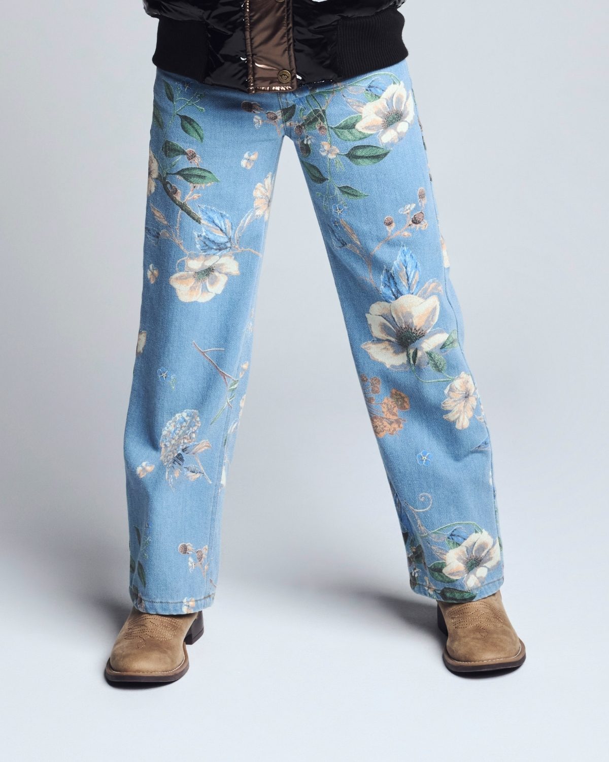 Floral Denim Wide Leg Jeans