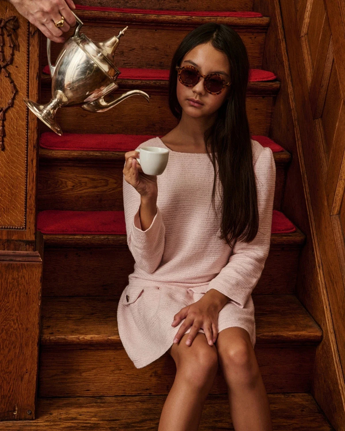 Pink Long Sleeve Drop Waist Dress