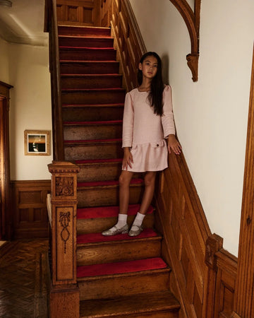 Pink Long Sleeve Drop Waist Dress
