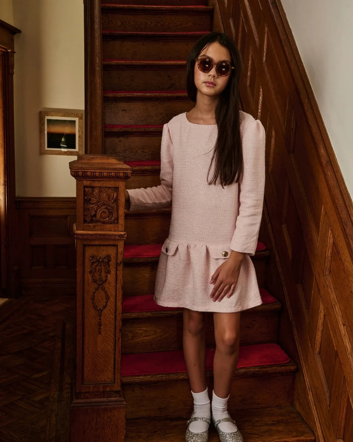 Pink Long Sleeve Drop Waist Dress