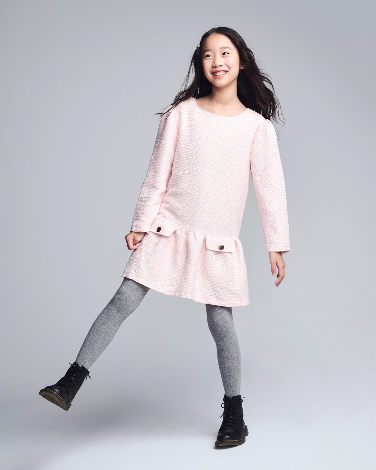 Pink Long Sleeve Drop Waist Dress