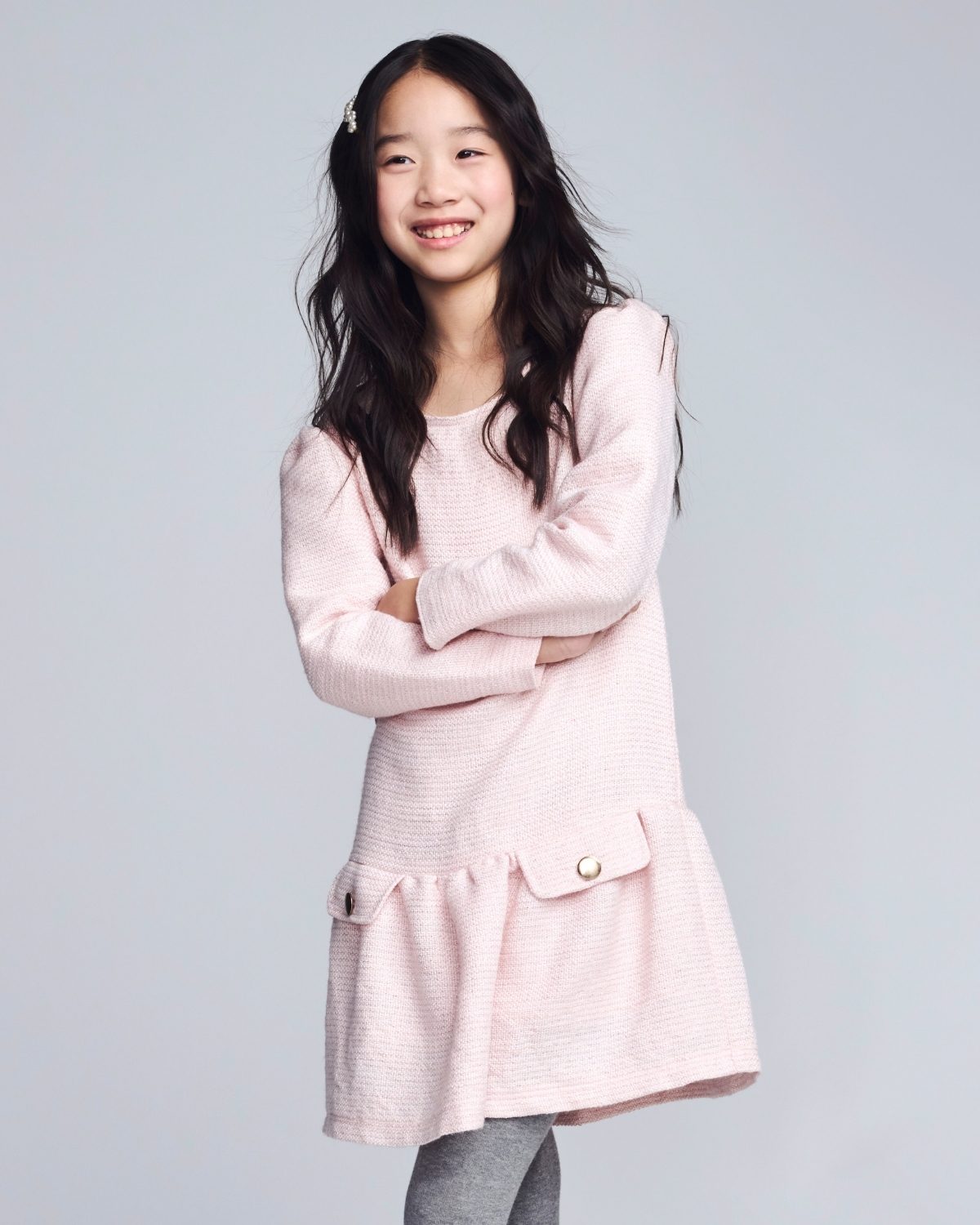 Pink Long Sleeve Drop Waist Dress