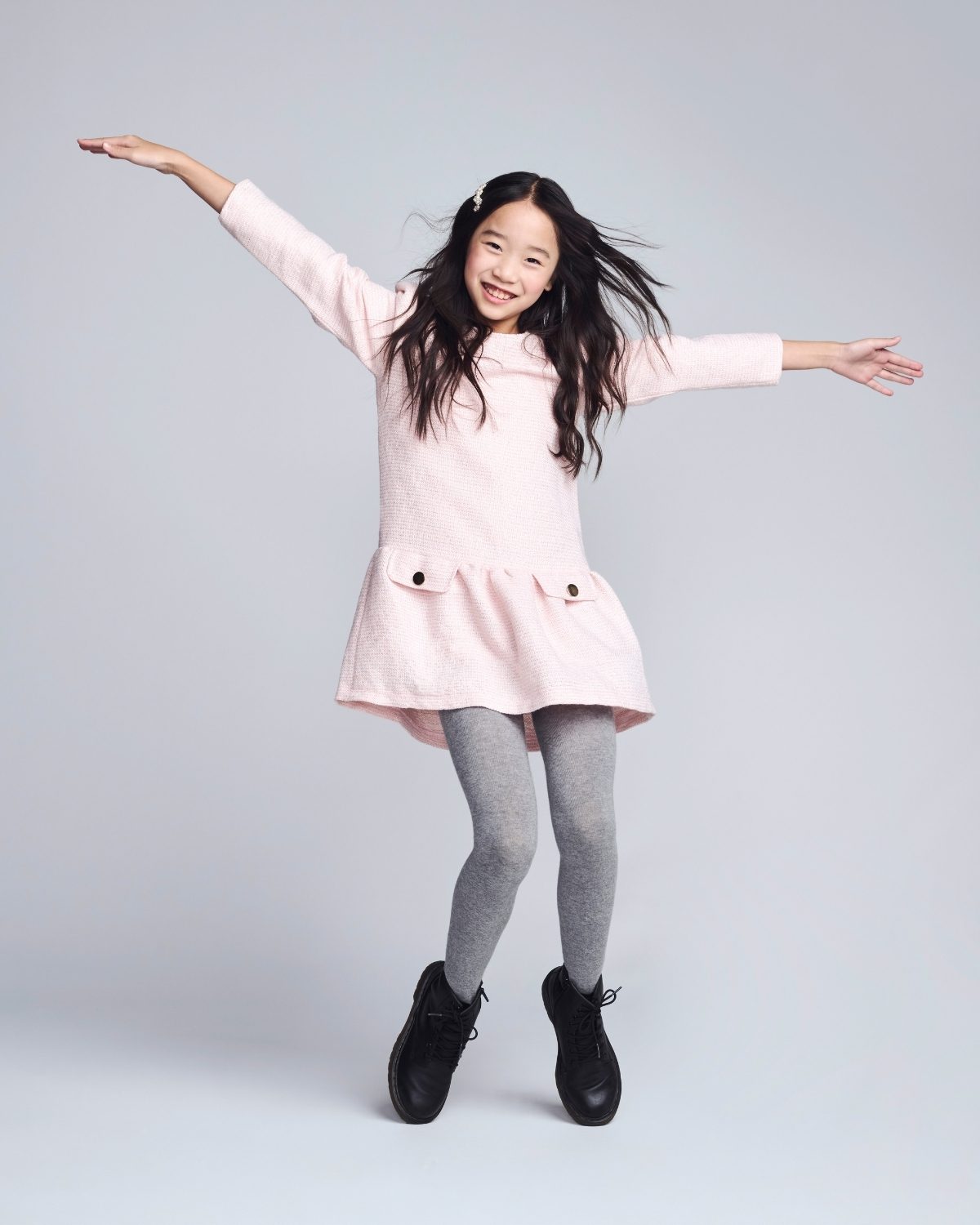Pink Long Sleeve Drop Waist Dress
