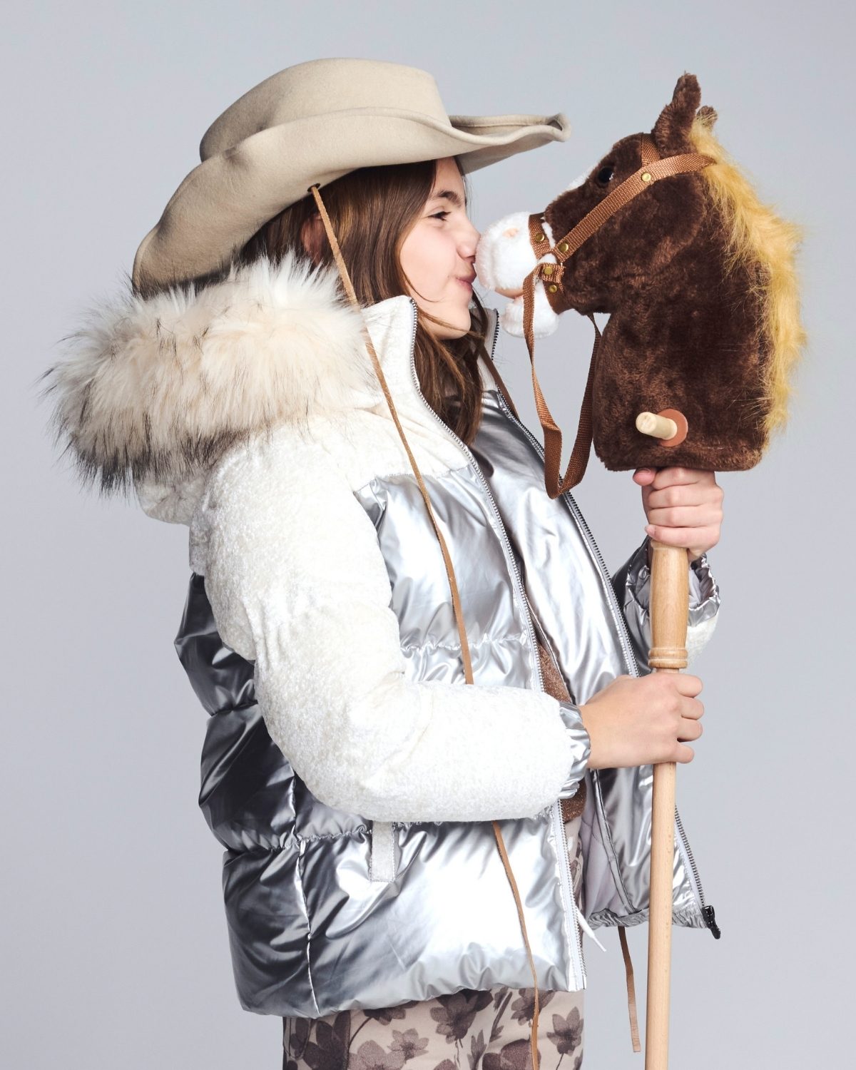 Silver Mixed Media Puffer Coat