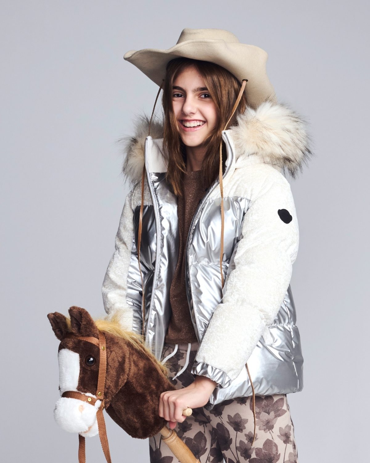 Silver Mixed Media Puffer Coat