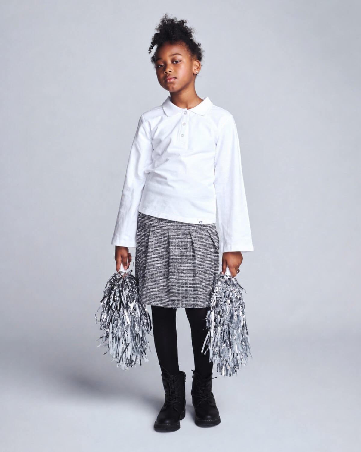 Black Boucle Yoke Pleated Skirt
