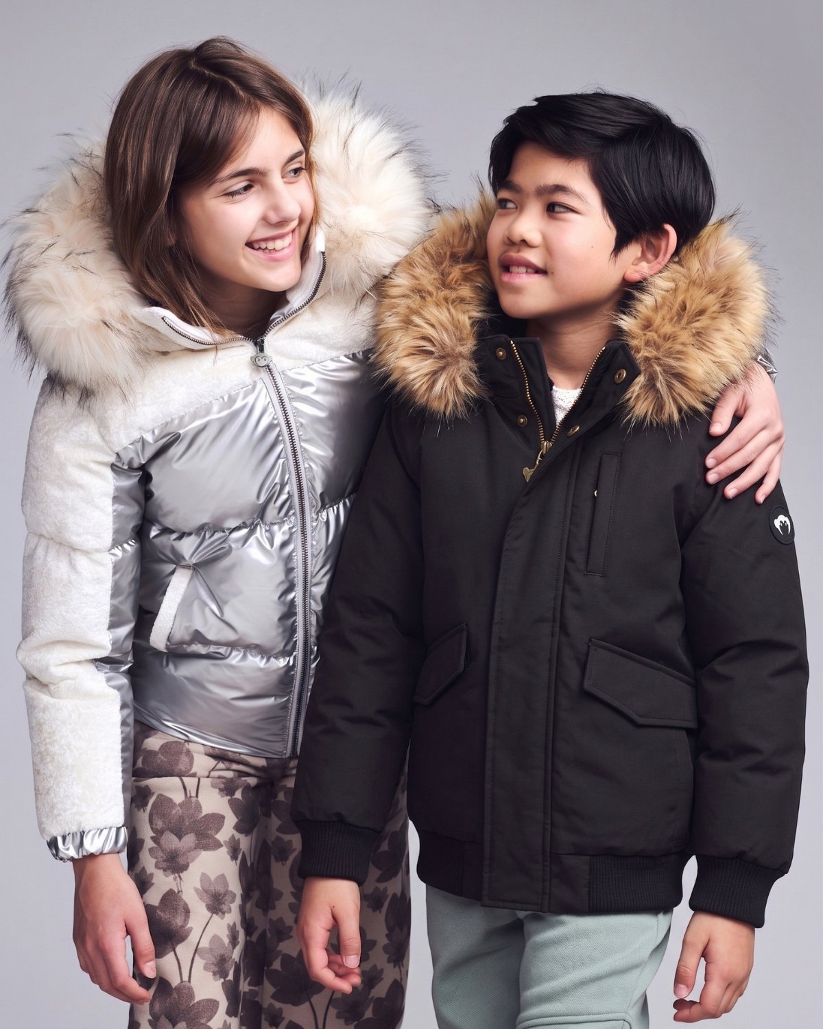 Silver Mixed Media Puffer Coat