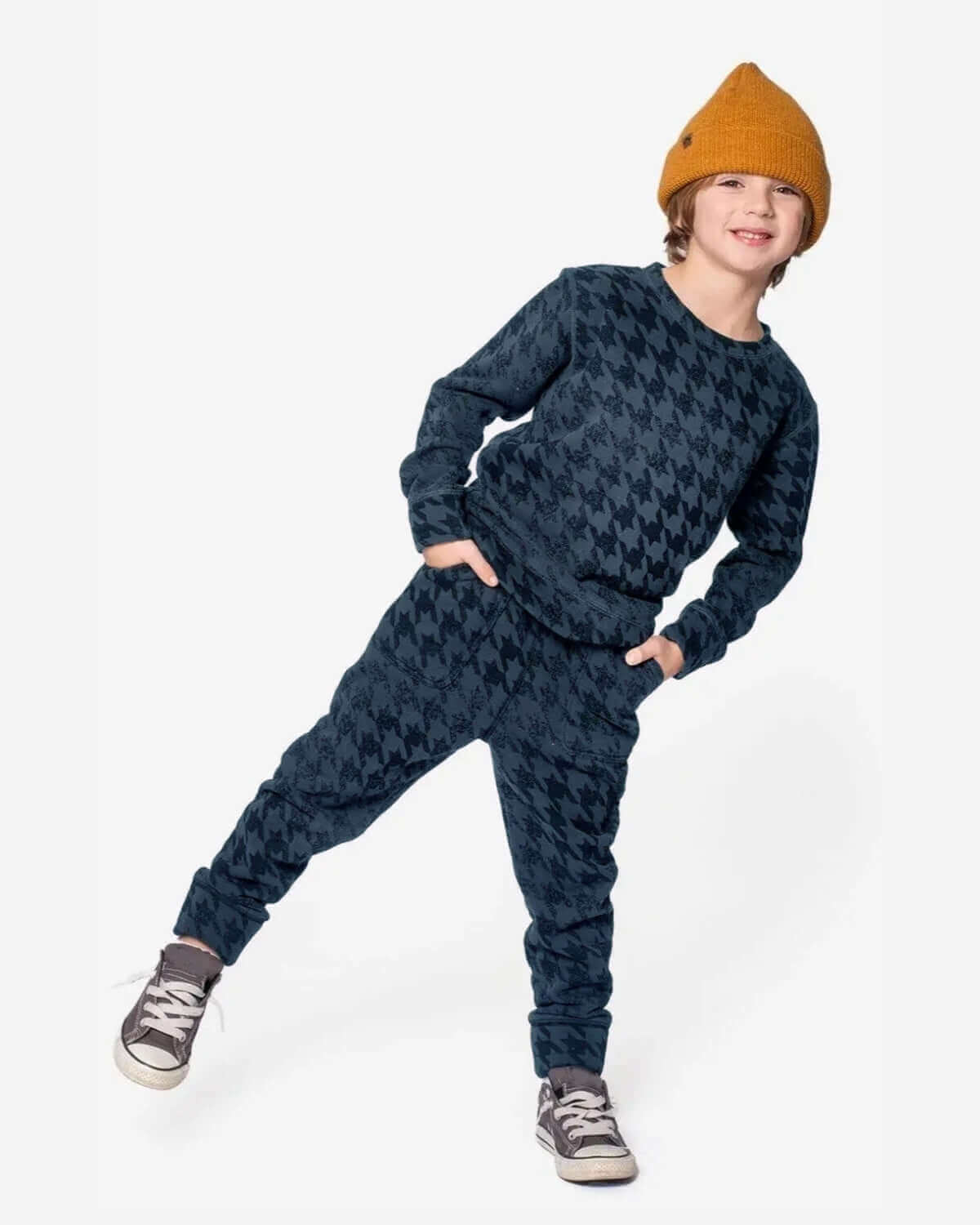 Blue Houndstooth Revel Crewneck